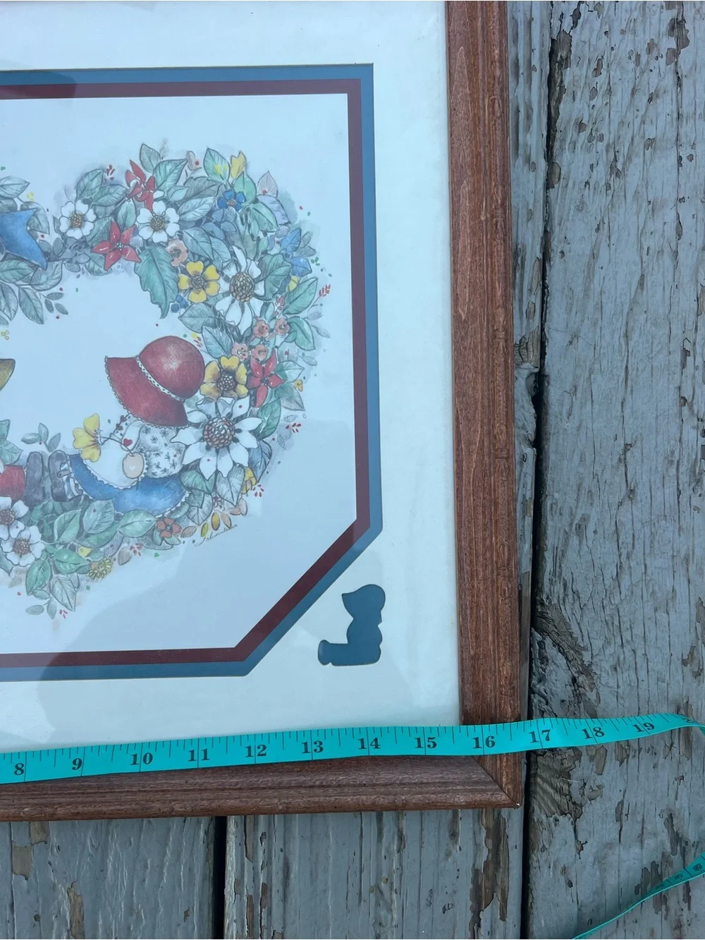 L CHAMBERS Art Print COUNTRY Flowers RIBBON Boy Girl HEART Frame Matted 16½x15½